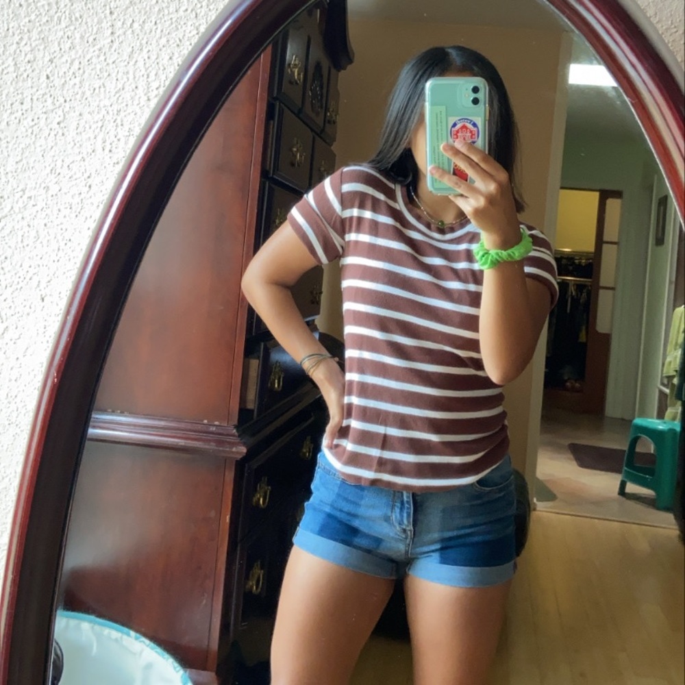 Striped Maroon & White Tee